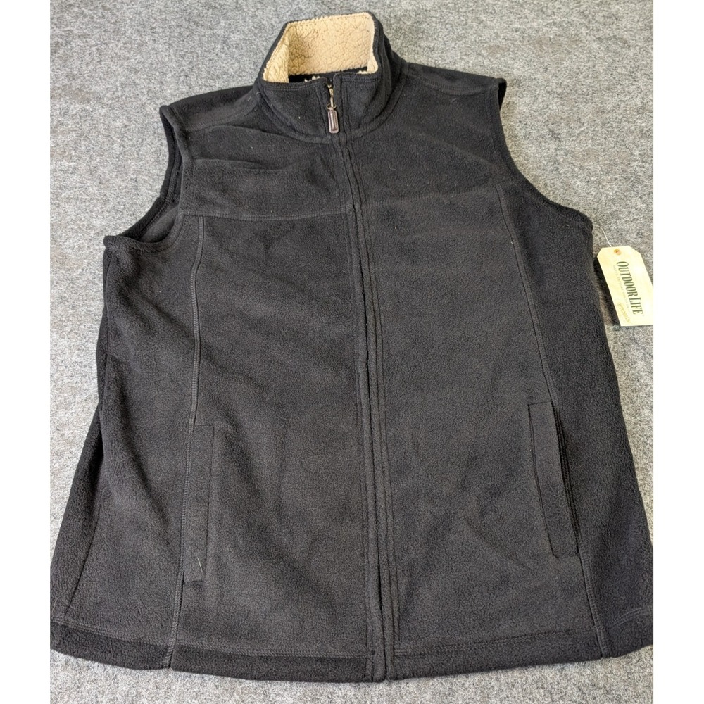 Outdoor Life Polar Fleece Vest Pockets Full Zip Black Men's Medium NWT